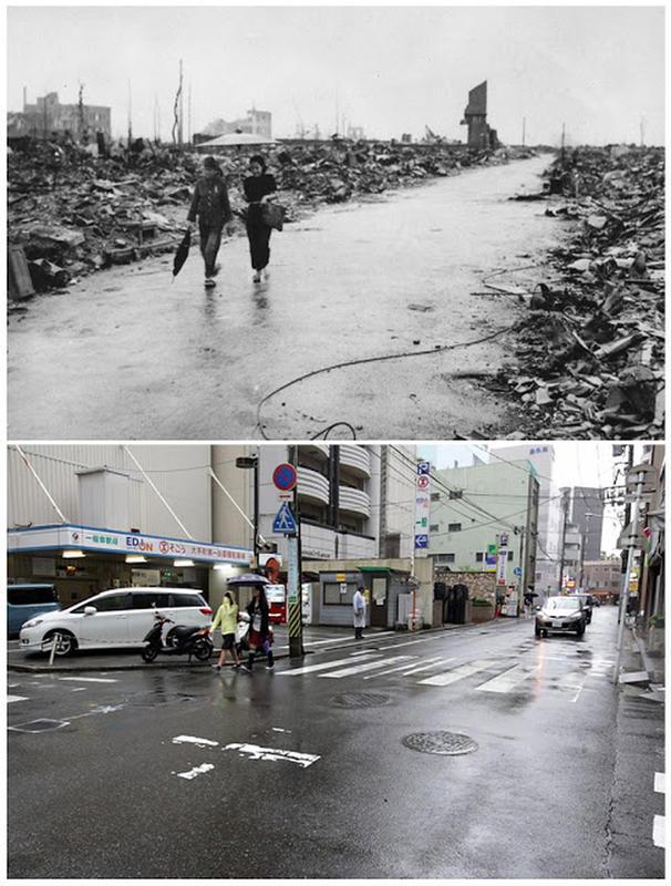 15张照片,揭开原子弹爆炸70年后,广岛和长崎与过去的对比
