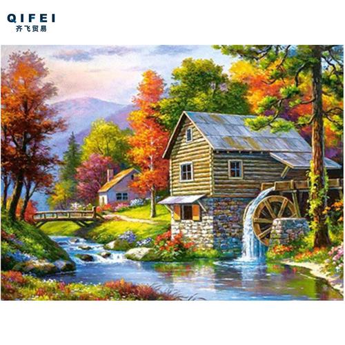 钻石画新款diy乡间小屋风景系列贴钻十字绣装饰画满钻 跨境专供