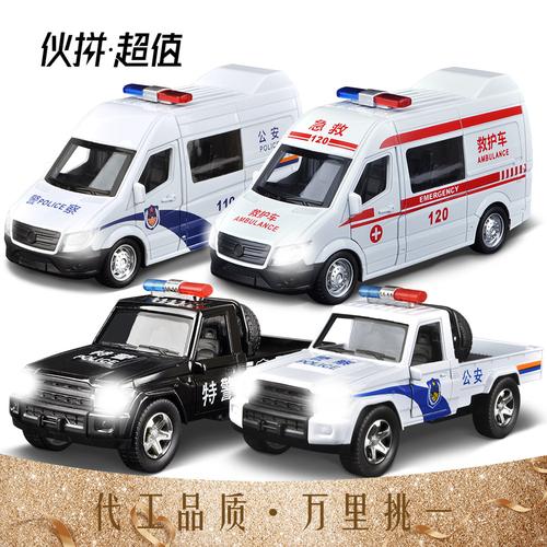 儿童玩具110警车模型声光合金车仿真回力皮卡车耐摔