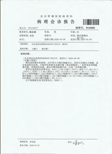 4月8日北京肿瘤医院的病理报告