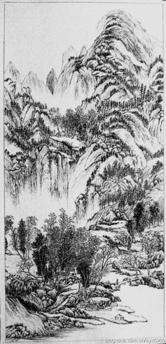 钢笔摹古山水之八_耕耘者的钢笔画