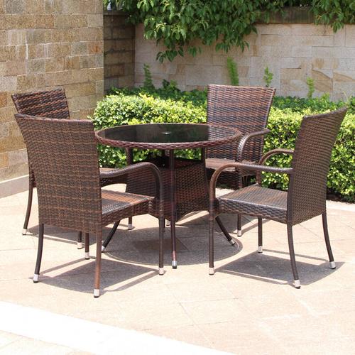 茶几桌椅套装组合 藤椅五件套庭院桌椅户外家具 4椅 1张藤圆桌 伞