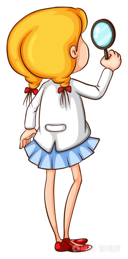 一个简单的草图的女孩举着放大镜插画-正版商用图片07
