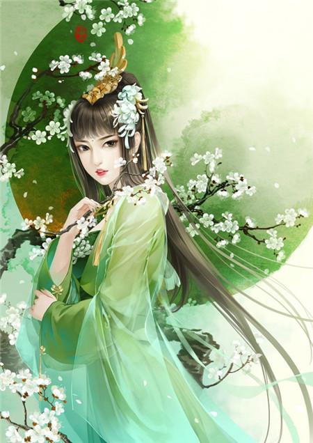 古风绿衣美女手绘图片唯美