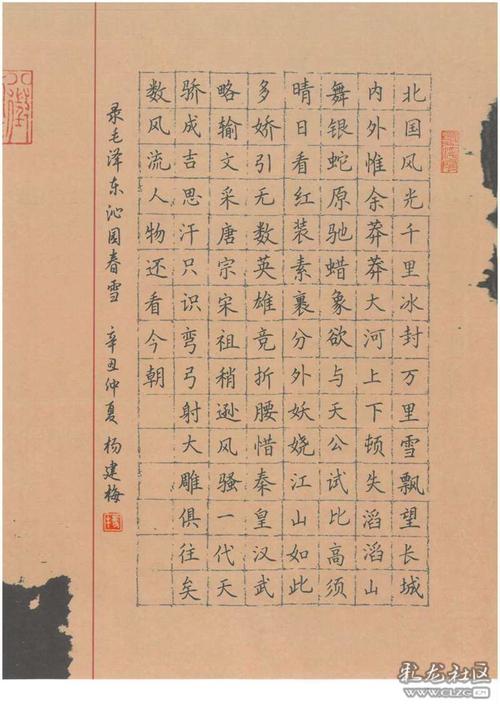 硬笔楷书沁园春雪