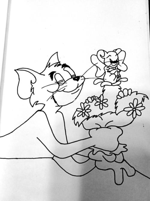 汤姆&杰瑞_简笔画_黑白简笔画_文化_绘画