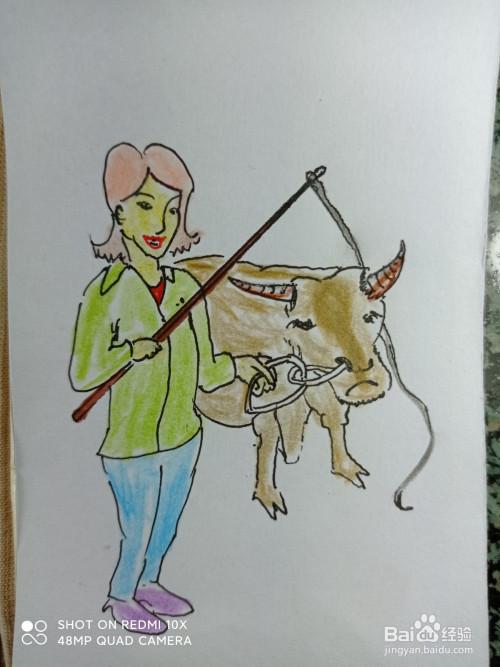 怎样画简笔画放牛的女人?