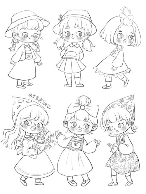 96全身动态线稿99100 软萌森系少女_软萌_森女系_线稿_插画_临摹