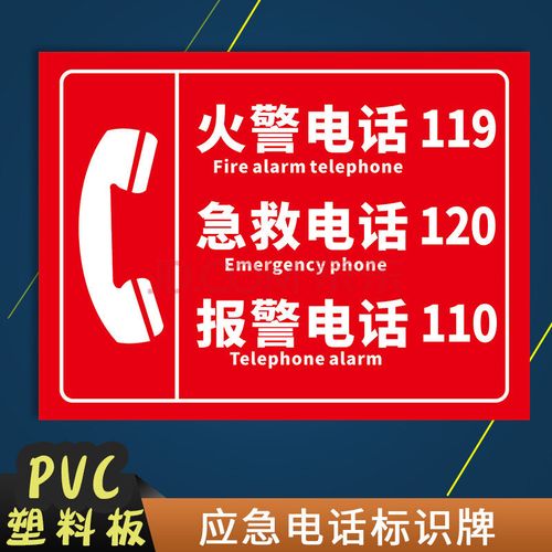 标贴标语安全警示牌标志牌 bj-02 火警电话119急救电话120报警电话1