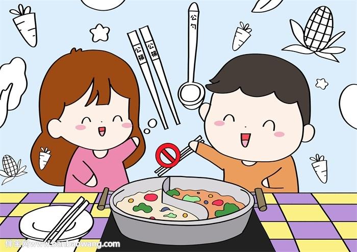 简单的公筷公勺儿童画怎么画