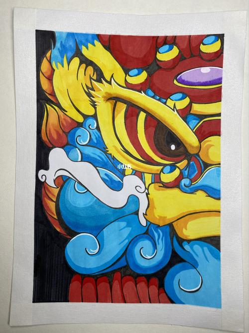 马克笔画/儿童画/线稿/舞狮0315_儿童画_马克笔画