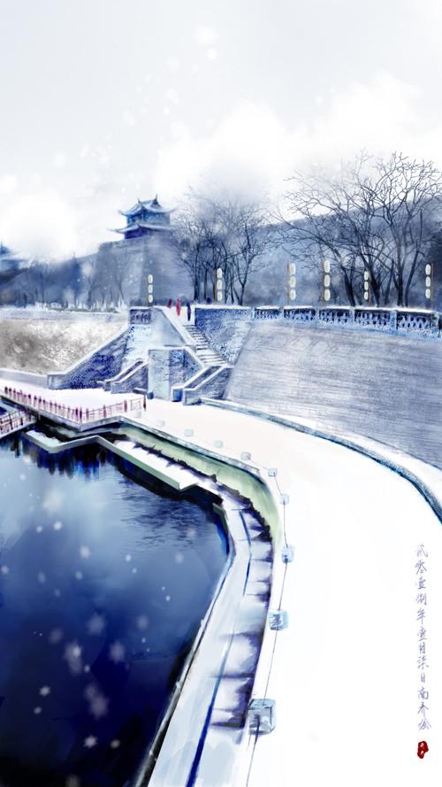 画了一个长安雪景图~真的好想回家玩雪 (*&acute;v)