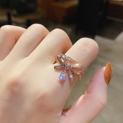 奢华微镶水晶蝴蝶结女时尚个性戒指