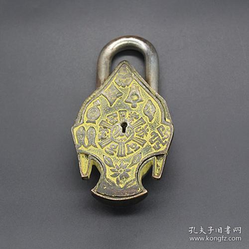 古玩杂项收藏仿古铜锁老铜锁佛头锁如来佛头锁影视道具