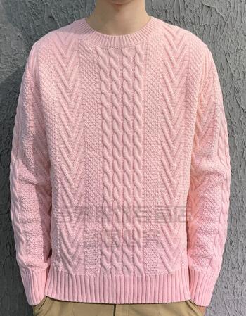 男士粗线毛衣男秋冬季手工编织麻花粗针圆领加厚宽松保暖针织衫潮流