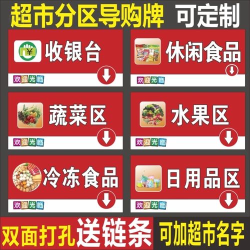 超市区域分类指示牌休息区双面定做展示生鲜收款标志牌