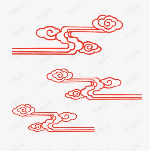 手绘中国风红色云纹免扣素材