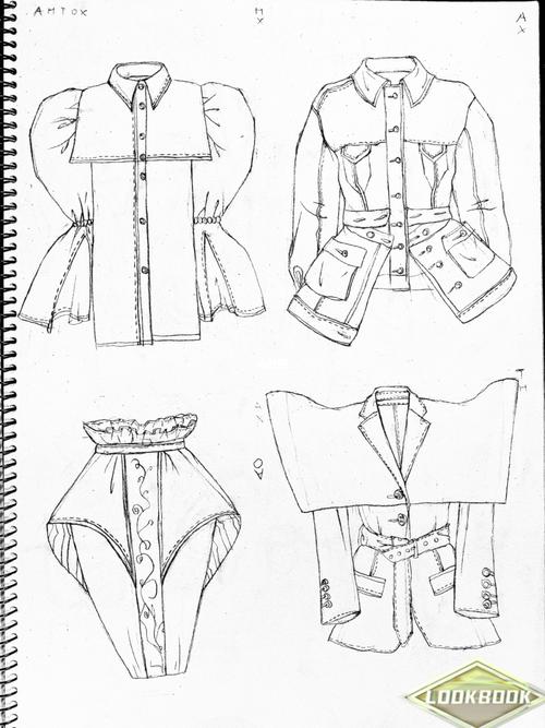 服装款式图手绘线描稿领子口袋袖子褶皱门襟_线描_手绘_设计_文化