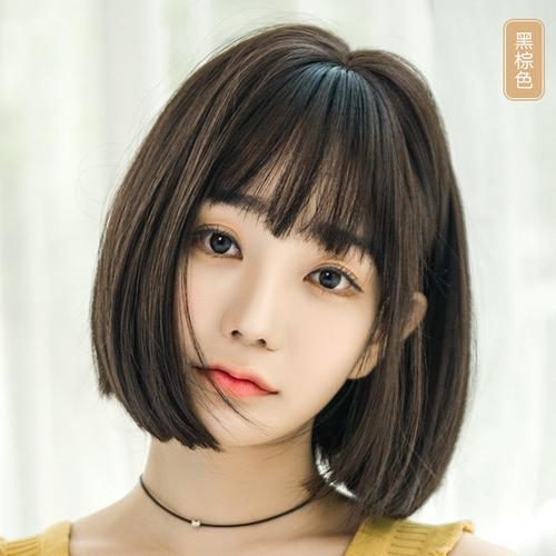 发型圆脸波波头直发网红自然逼真修脸蓬松全头套式 bobo 假发女短发
