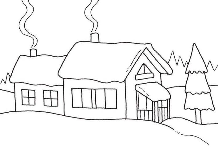冬天的简笔画,画出美丽雪景与温暖小屋