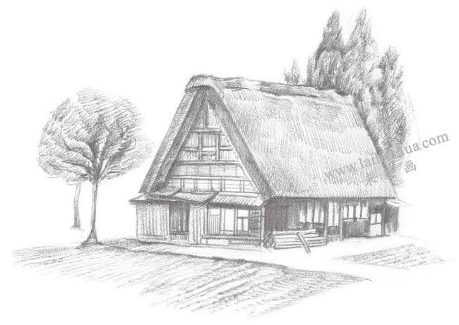 乡村小屋铅笔素描画法步骤图示