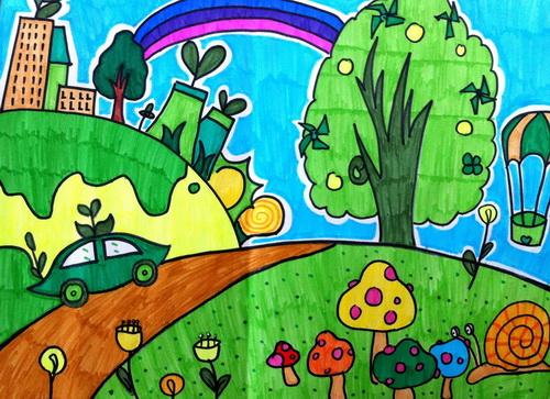 绿色城市少儿绘画作品儿童画网络美术馆中国少儿