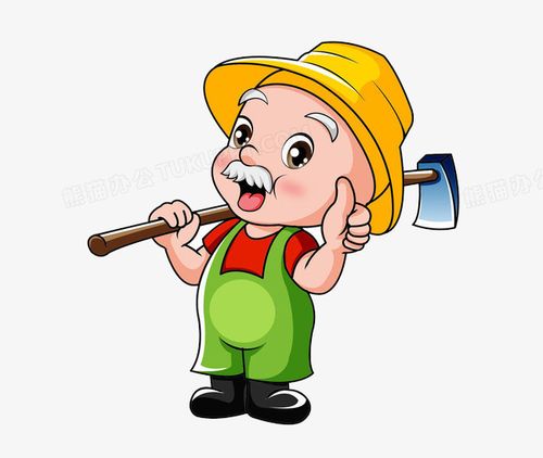 本作品全称为《彩色卡通风农民伯伯扛着锄头创意元素》,在整个配色上