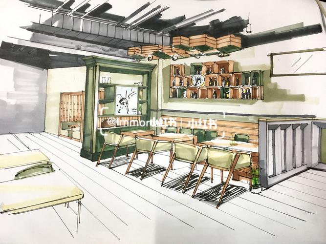 原创|手绘咖啡馆7515_手绘_咖啡店_马克笔_室内设计_设计_马克笔