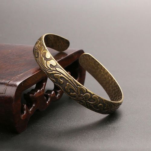 复古黄铜繁花手镯手环开口经典纯铜工艺品古玩铜器古代妇女装饰品
