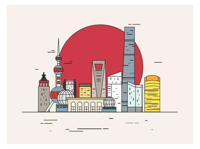 上海外滩建筑扁平插画临摹练习