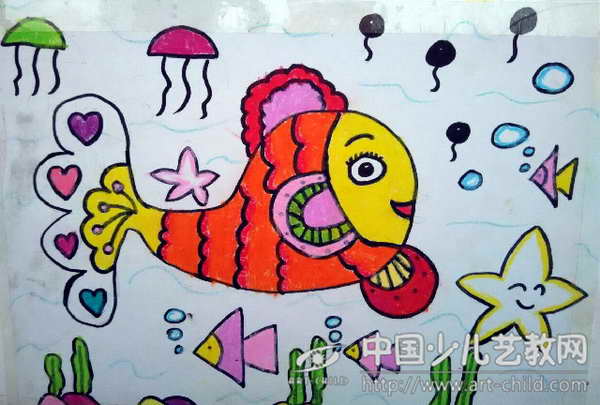 儿童画-"鱼"乐聚会-《少儿画苑》第20届国际少儿书画大赛获奖作品
