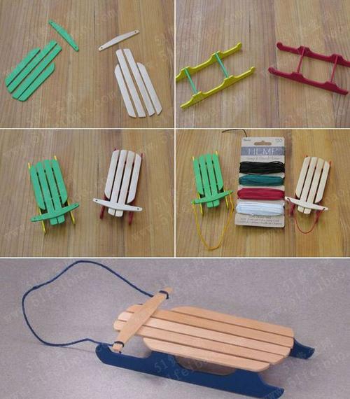 经典的自制冰棍棒雪橇拉车