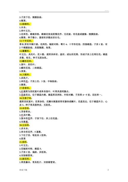 植物分类学各主要科属特征
