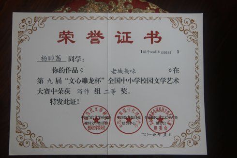 荣誉证书——文心雕龙杯大赛