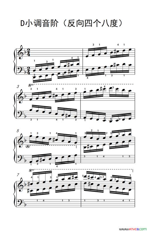 d小调音阶反向四个八度儿童钢琴练习曲