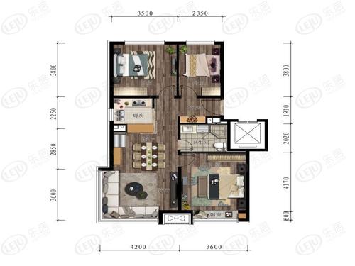 万科山望90平边户户型图