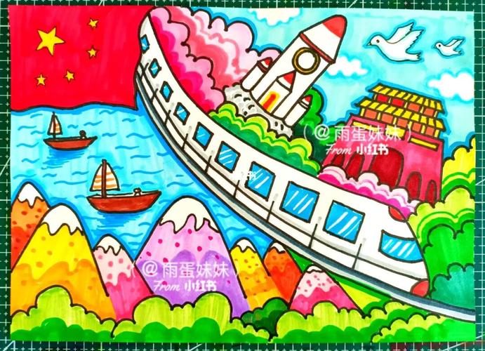 儿童简笔卡通画国庆我心目中的祖国主题绘画