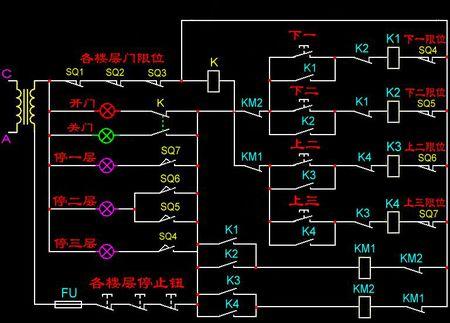 四层楼升降机简单控制电路图
