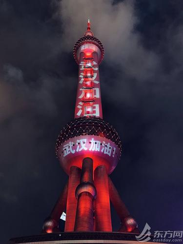 为中国加油!今晚上海城市地标亮起"中国红"