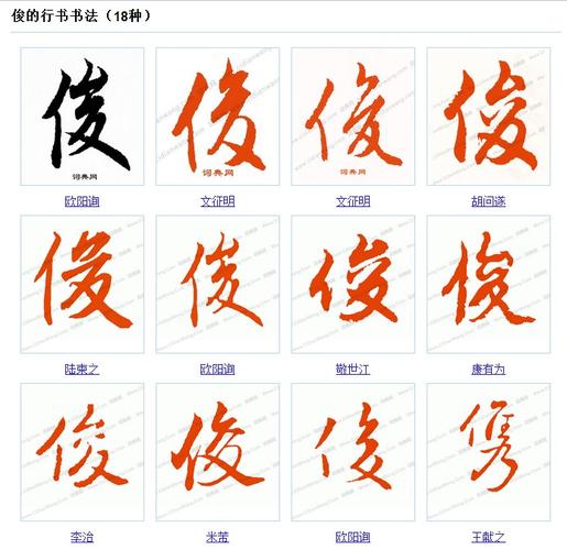 "俊"字的行书【书法(图片)】见下