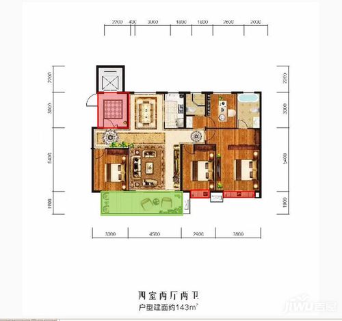 渭南富平龙记檀府143户型图_首付金额_4室2厅2卫_143.0平米 - 吉屋网