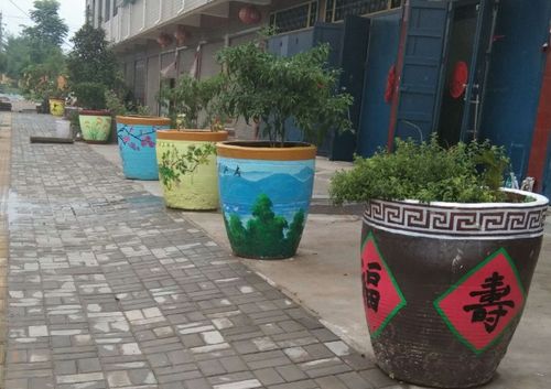 朱阁镇废弃水缸创意手绘绘出朱阁新模样