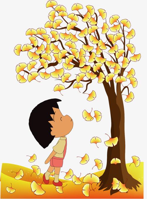 矢量 手绘 秋季 落叶 银杏树