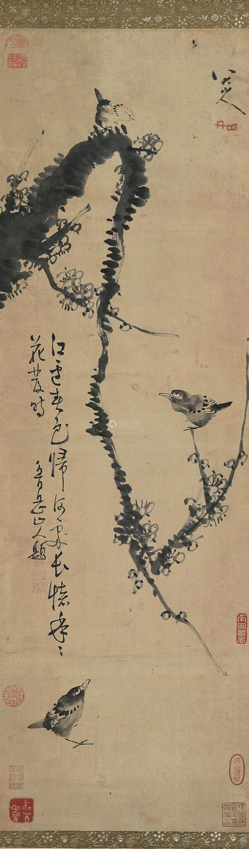 lot.067768八大山人 梅花双禽 立轴 纸本