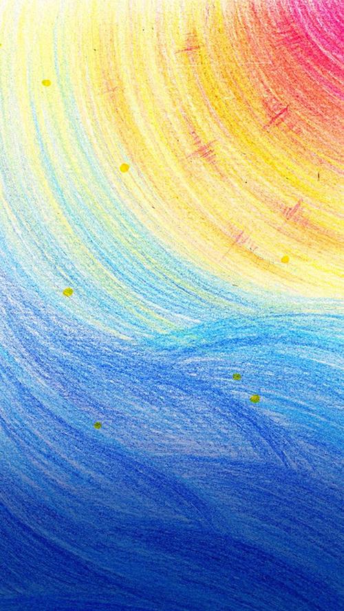 彩铅风格太阳海洋h5图片素材