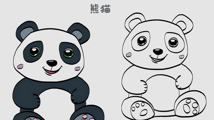 1熊猫画法1:先画熊猫的两只眼睛,然后画鼻子和脑袋,画两个前胳膊,然后