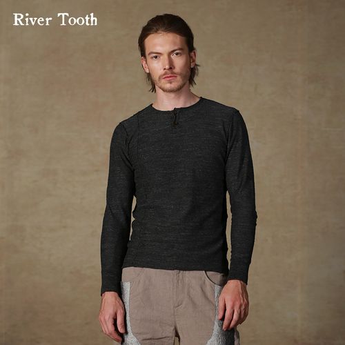 一折毛衣男港风复古_达衣岩男装 river tooth亨利领t恤男长袖 秋季