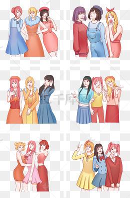 妇女节女生节清新可爱手绘闺蜜聚会合集