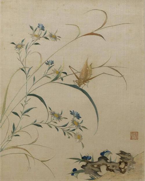 左图:韩希孟《藻虾》 右图 :韩希孟《络纬鸣秋》(上海博物馆藏)