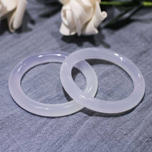 天然紫罗兰白玉髓手镯白飘紫玛瑙镯子冰种淡紫玉镯少女圆条粗手镯